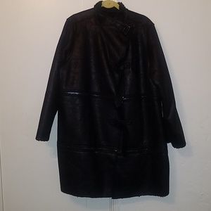 Faux Leather and Shearling Convertable Coat